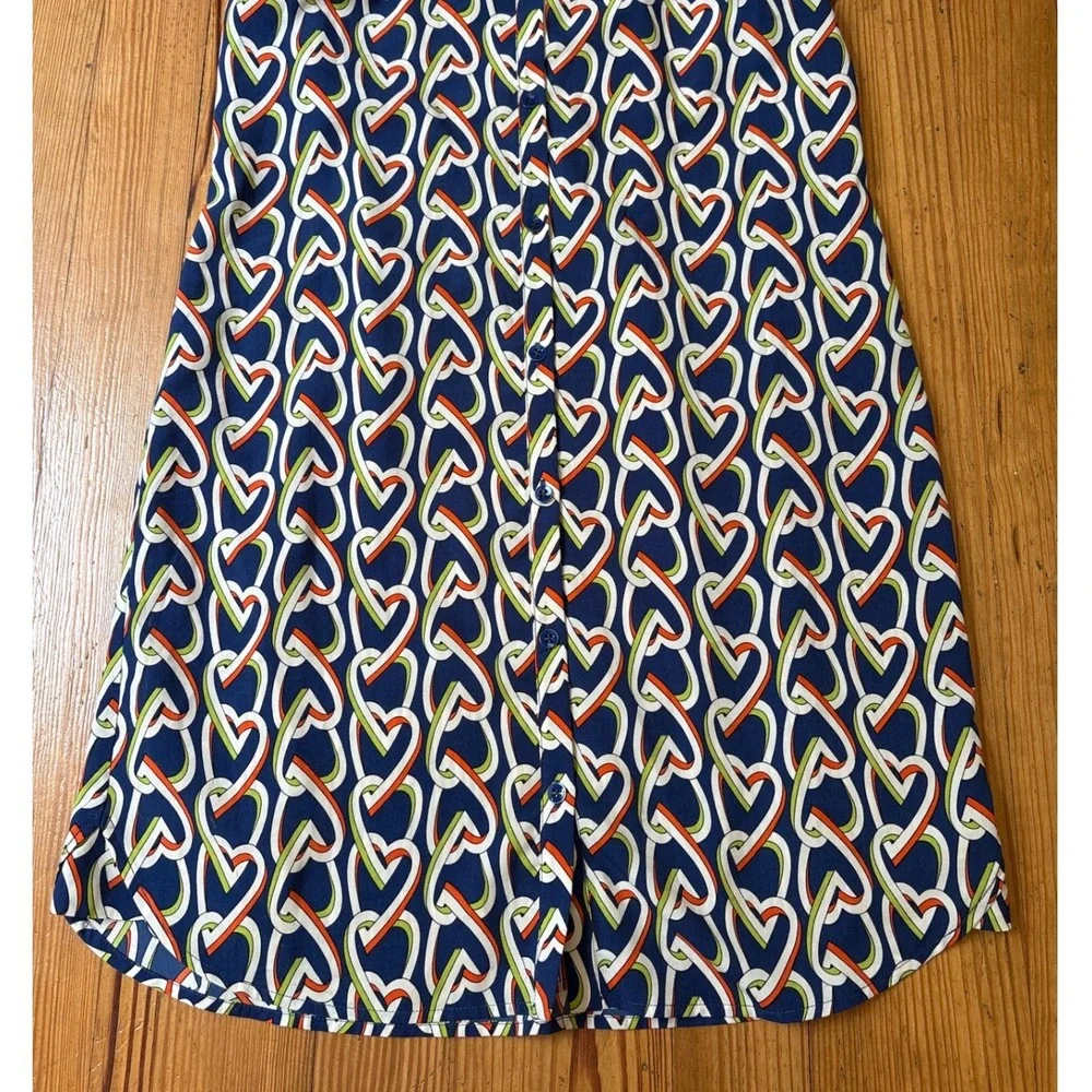Cabi Heart Chain Tunic Shirt Dress Womens Blue Geometric‎ Sleeveless SIZE Medium